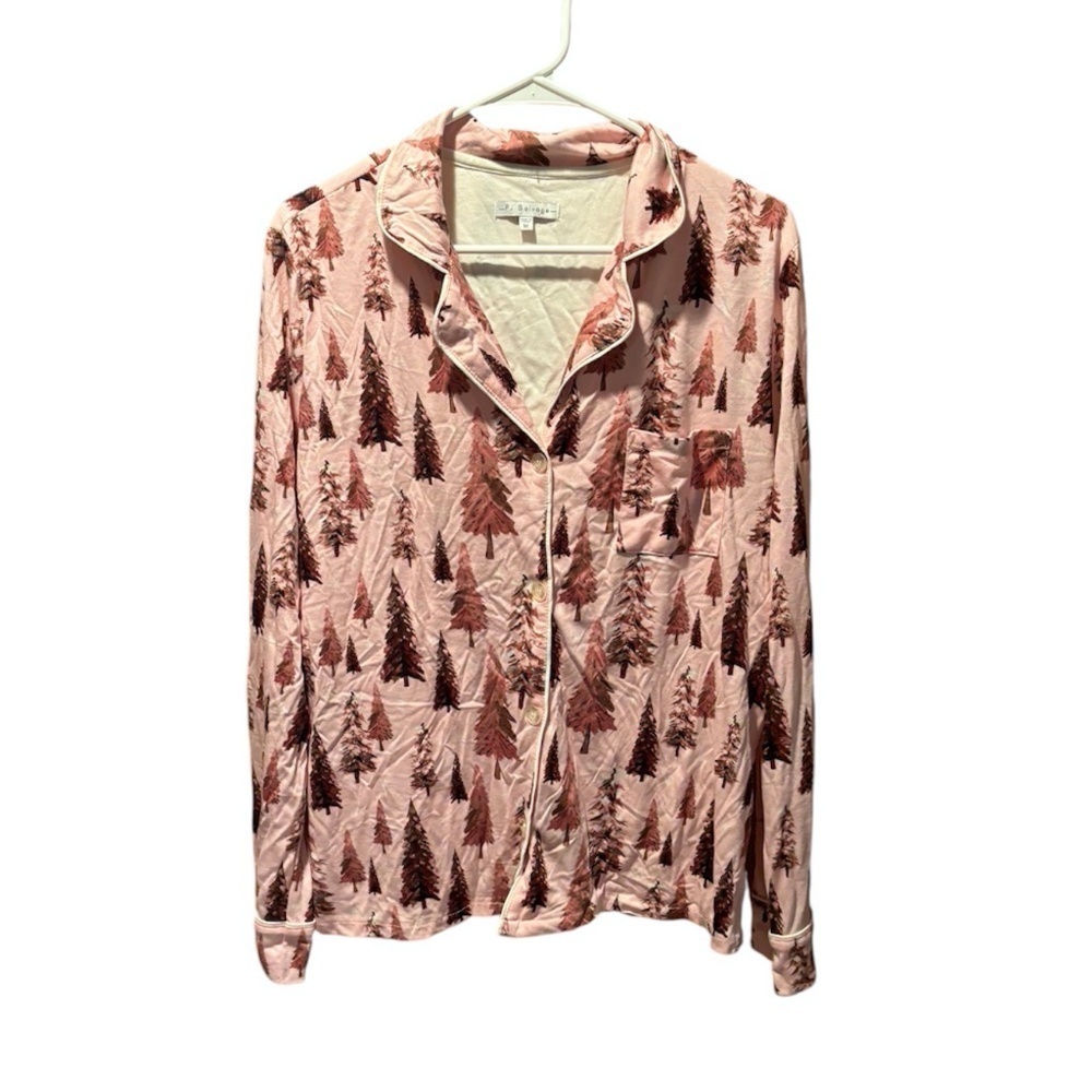PJ Salvage Jersey Pajama Top in Pink with Trees  Medium